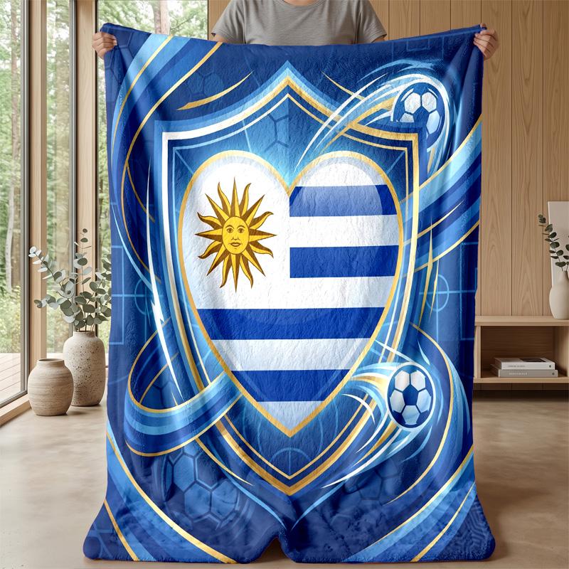 Uruguay Football Printed Flannel Blanket Skin Friendly Warm Decorative Throw for Indoor Couch Bed Daily Use