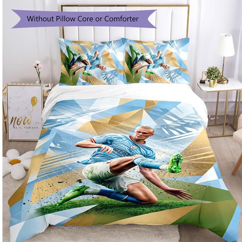 Set Biancheria da Letto 3 Pezzi Stampato Erling Haaland Traspirante Copripiumino con Federe Biancheria da Letto Decorativa per Camera da Letto Casa