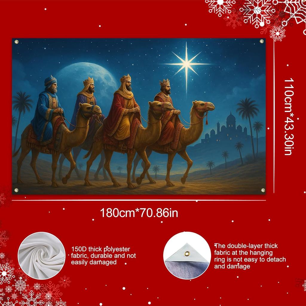 Three Kings Banner 71x43 Inch Three Wise Men Nativity Scene Holiday Backdrop Star of Bethlehem Religious Background for Indoor Outdoor Xmas Party