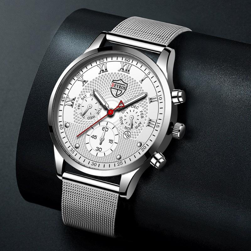 Modische Herrenuhr aus Edelstahl, leuchtende Kalender-Quarzuhr für Herren