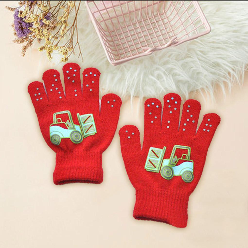 1 Pair Toddler Gloves Simple Clothes Accessory Finger Warmer Hand Warming Cover Car Pattern Knitted Kid Glove for Outdoor