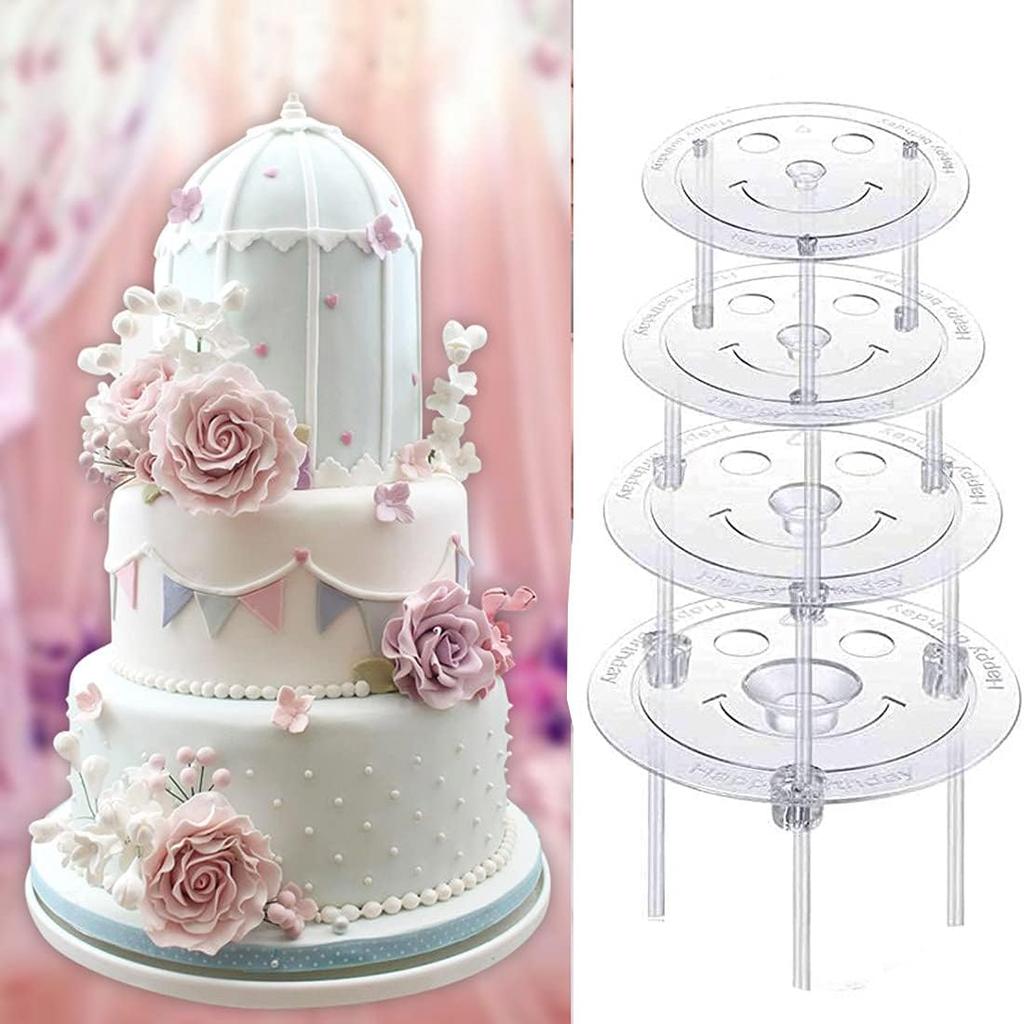 20 Plastic White Cake Sticks Dowel Rods, 4 Cake Dividers for 4, 6, 8, 10 Inch Cakes, 12 Clear Stacking Dowels, Different Patterns Cake Scrapers for