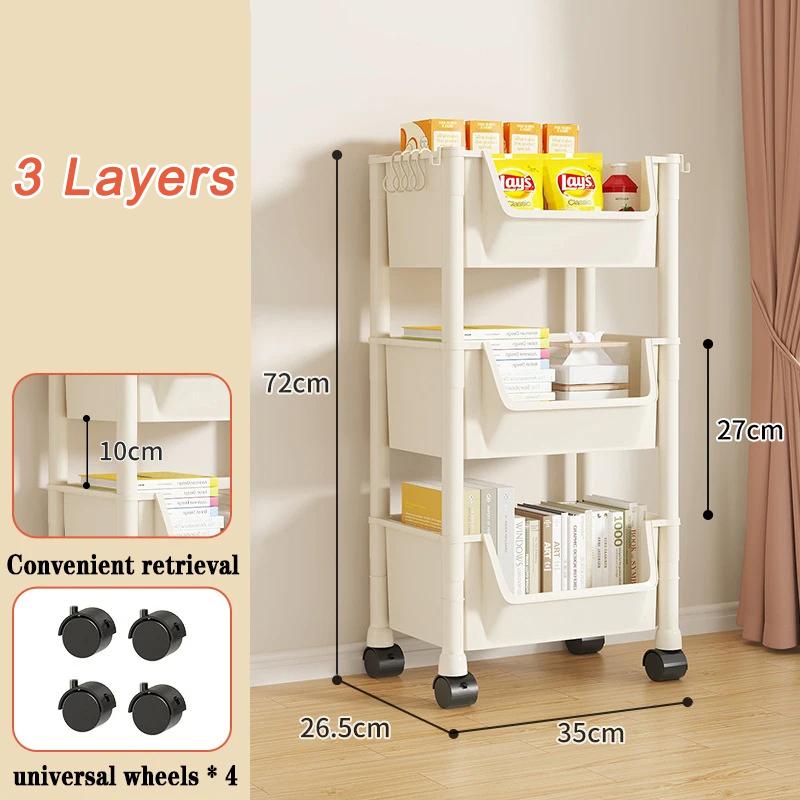 Trolley Bookshelf Living Room Movable Storage Rack Multilayer Bookshelf with Wheels Large Capacity Floor Type Kitchen Shelf