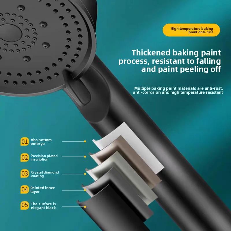 Black 5 Modes Shower Head Adjustable High Pressure Water Saving Shower Head Water Massage Shower Head Bathroom Accessories