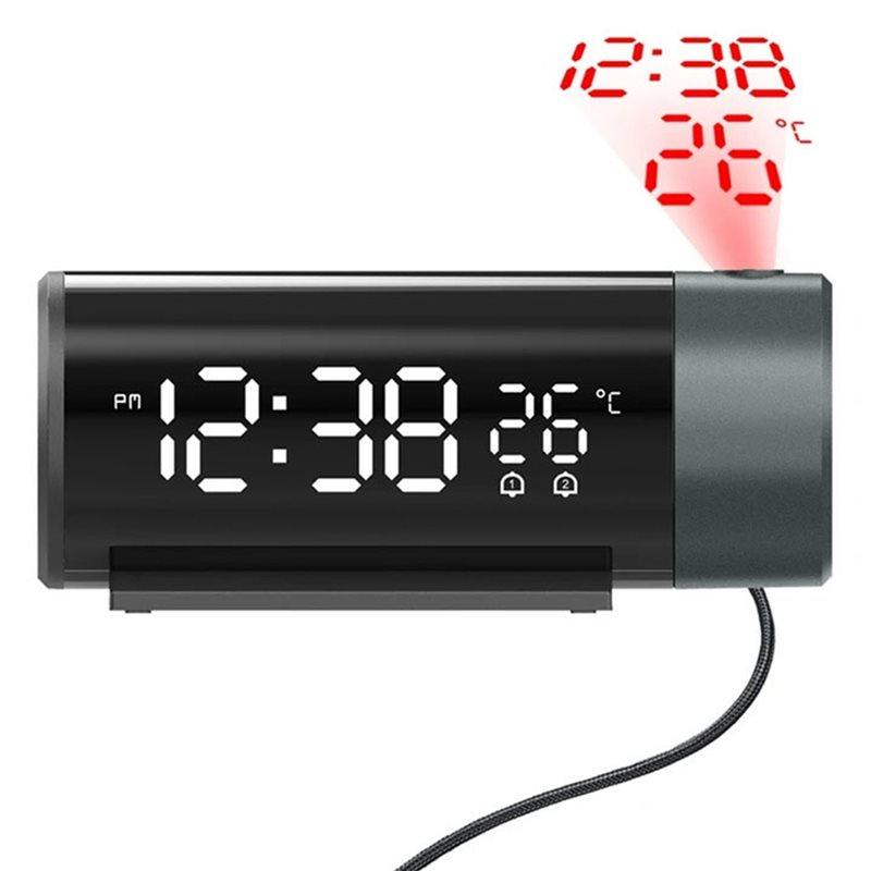 Premium-USB Projection Alarm Clock With Temperature Display Double Alarms And USB Rechargeable For Phone Charging Functi