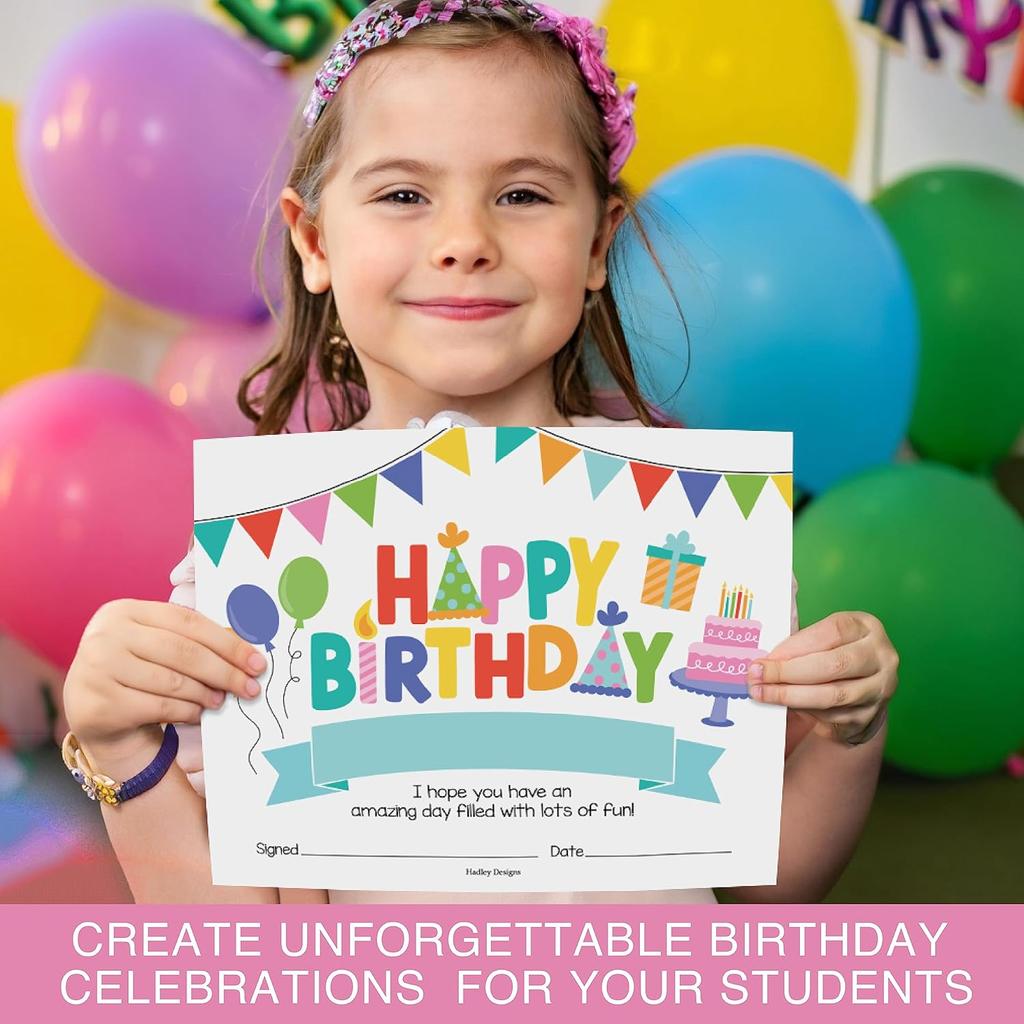 Happy Birthday Certificates for Students - 25 Student Birthday Certificates for Kids Classroom Must Haves, Teacher Supplies for Classroom Elementary,