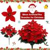 4 Fork Simulated Flowers Simulation Flowers Decor Elegant Artificial Poinsettia Bouquet with Green Leaves Uv Resistant for Home