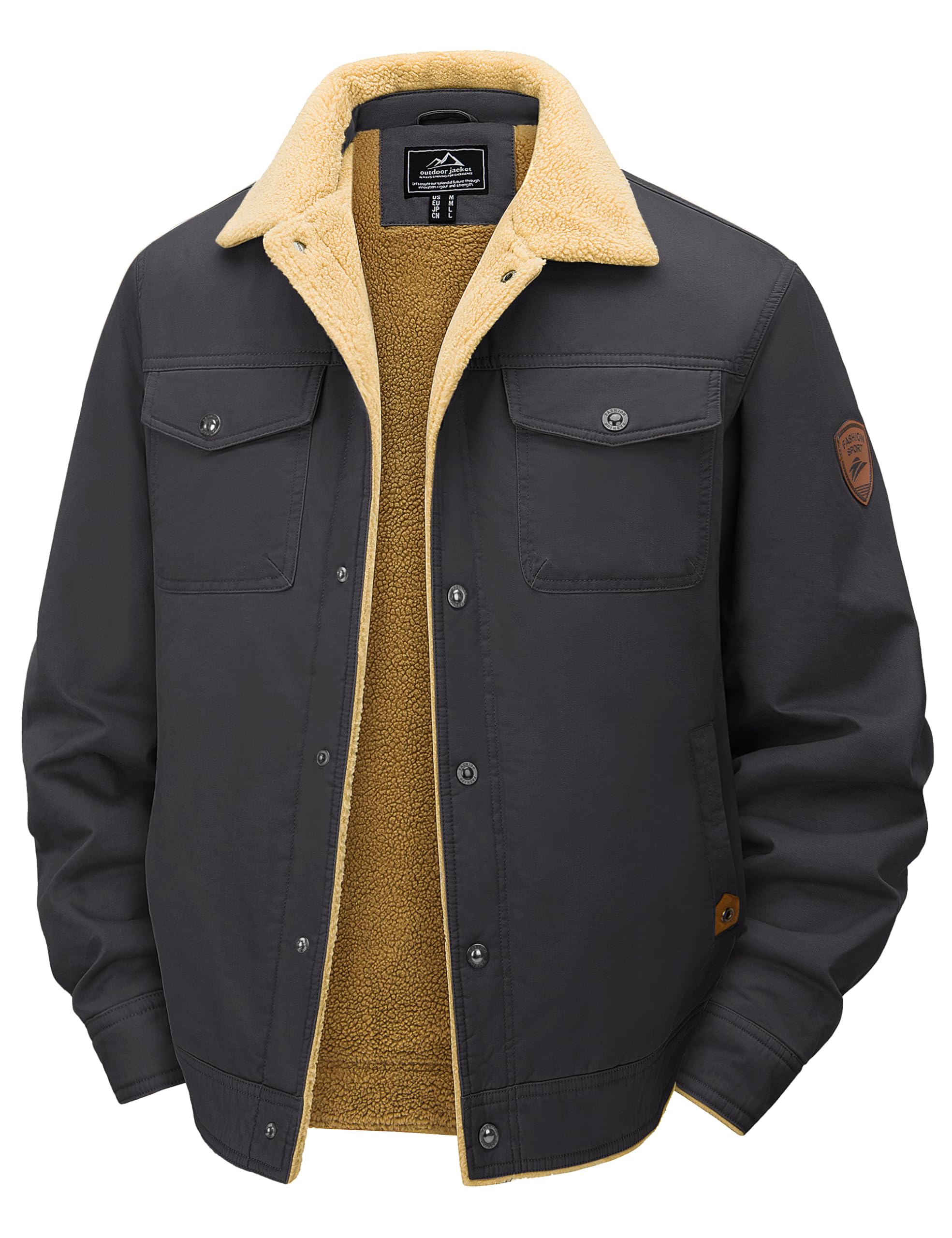 KEFITEVD Large Cold Weather Solid Military Mod Dark Size 3XL Men s Fleece-Lined Jacket, Size, Workwear, Outerwear, Color, Fold-Over Collar, Style,