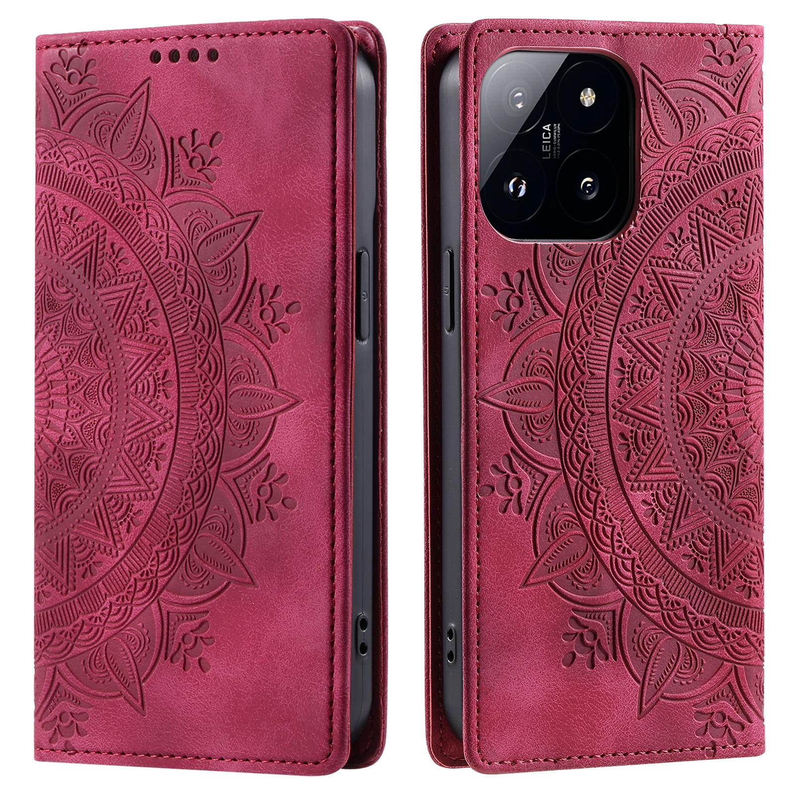 

Style-010 For Xiaomi 14 Pro Case Imprinted Mandala Flower Leather Phone Cover Rose