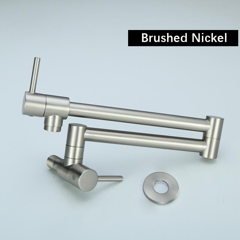 

Смеситель для кухни Awolf, 10 цветов, настенный черный наполнитель для кастрюли, твердая латунь, золотой складной смеситель с одним отверстием FW008 Brushed Nickel