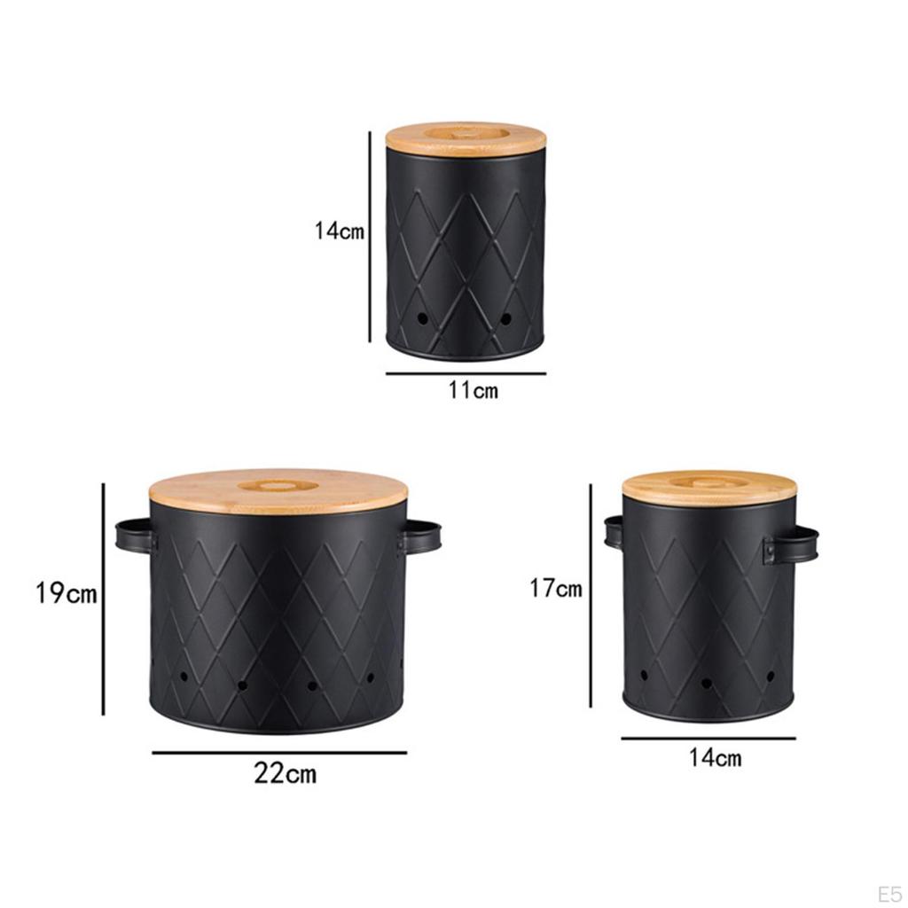 Sada dóz na brambory, cibuli a česnek, pultové nádoby, stohovatelné, víceúčelové, s dřevěným víkem do kuchyně