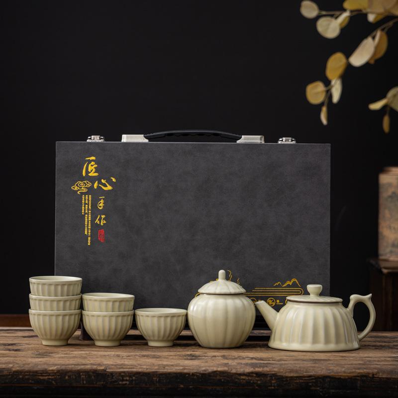 High-end Ru Kiln Kung Fu Tea Set, Open Film Can Be Raised, Household Teapot, Teacup Gift Box Gift