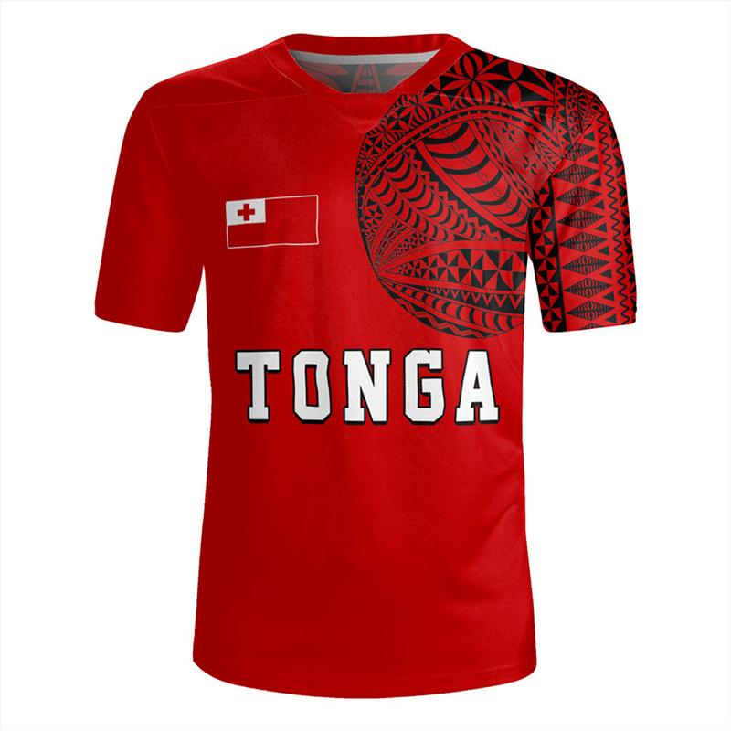 Harajuku 3D Tonga Rugby-Jersey Print V Neck T Shirt The Kingdom Of Tonga Emblem