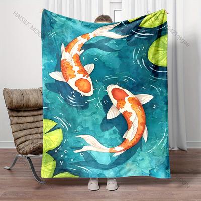 1PC Two Koi Fish Swimming  Print Adult Children Warm Blankets Home Travel Car Soft Comfortable Suitable for All Seasons