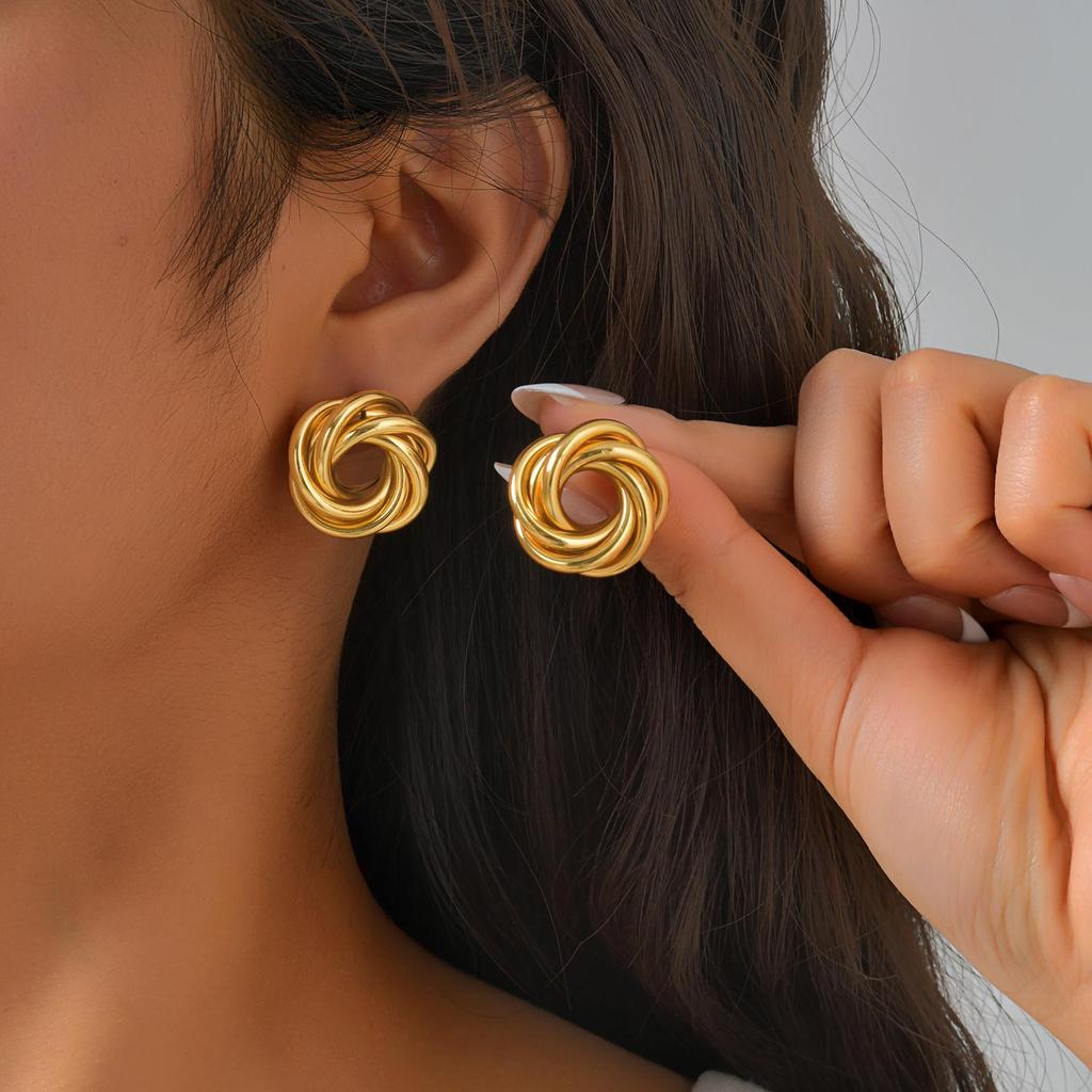 Geometric Irregular Twist Texture Earrings for Women, Gold Color Chunky Stud Earrings, Vintage Jewelry Gift