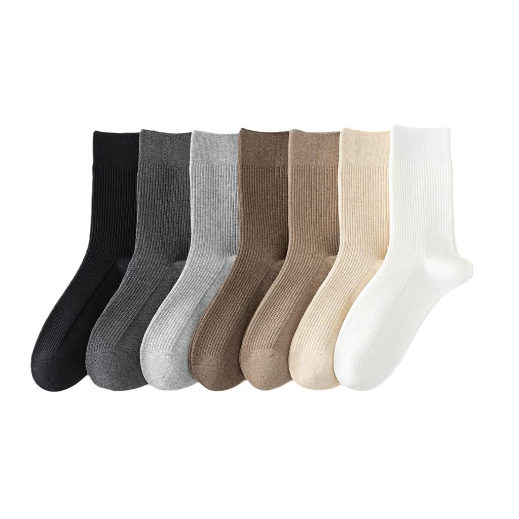 Men's Mid-calf Socks, Solid-colored Cotton Socks for Autumn and Winter, Sweat-absorbing, Versatile for Sports, Boneless Long Stockings for Business