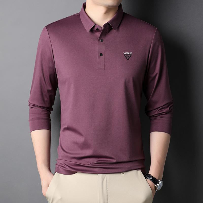Spring and Autumn New Long-Sleeved T-shirt Men's Middle-Aged Men's T-shirt Dad Wear Polo Collar Solid Color Polo Shirt Bottoming Shirt Fashion