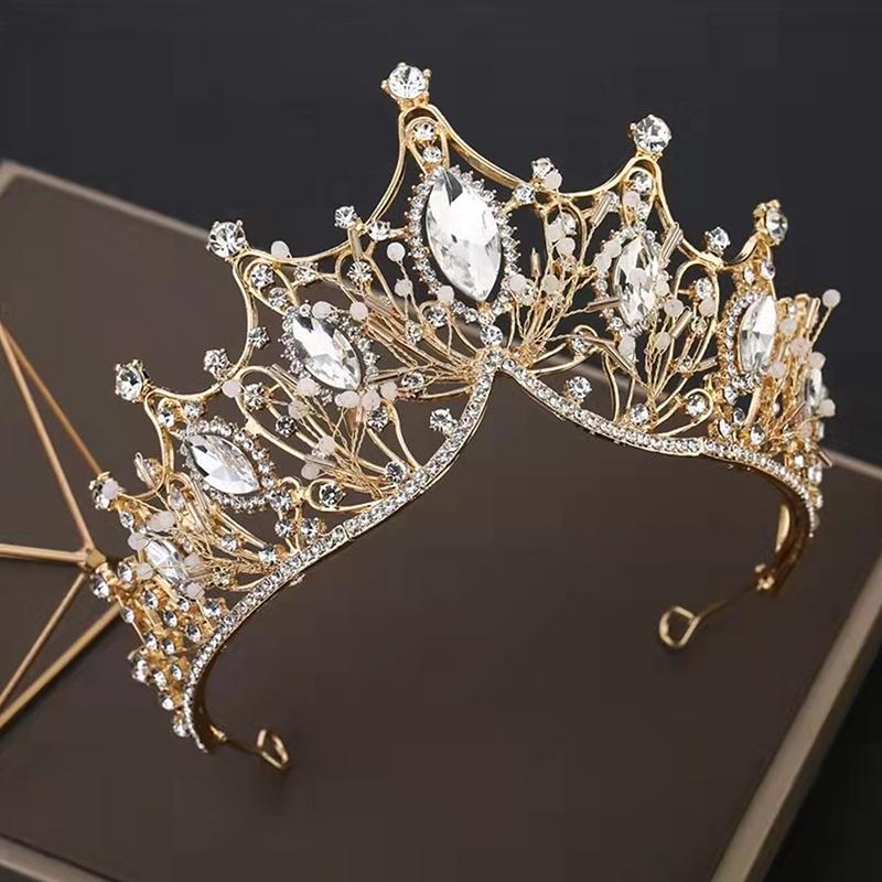 Baroque Gold  Crown Necklace Princess Tiara Headband Queen Birthday Wedding Party Jewerly Set Gift