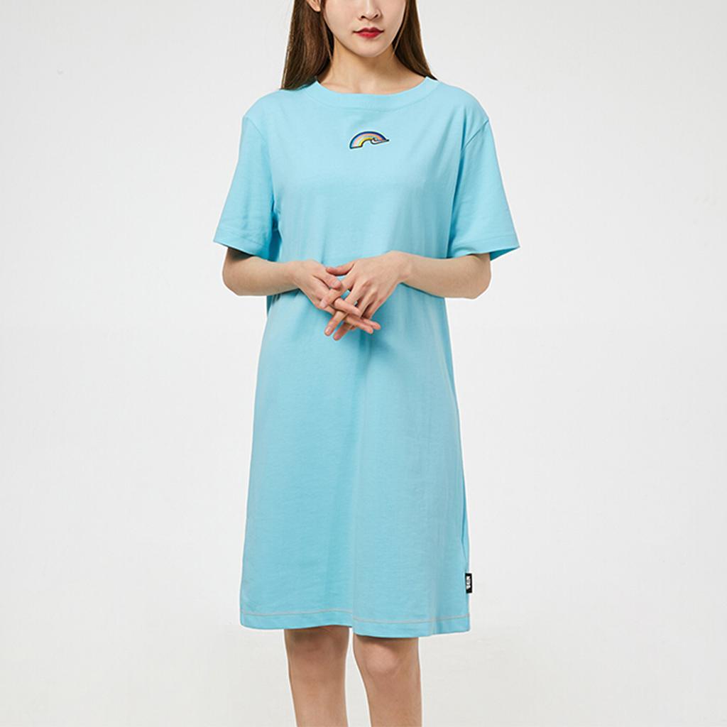 Nike Sportswear Rainbow Embroidered Color Block Logo Printed Knit Short Sleeve Dress Women Dresses Pink Blue DJ6202-484