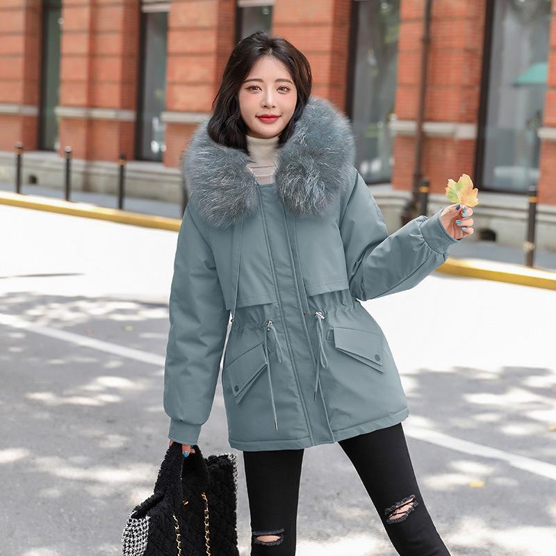 Winter Clothes New Cotton-padded Jacket Girls' Long Style Plus Velvet Leather Pie To Overcome Small Size Cotton-padded Coat.