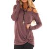 Womens Casual Soft Long Sleeves O Neck Knot Side  Blouse Top T-Shirt