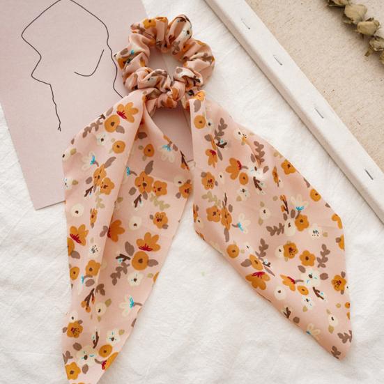 Women Hair Band Floral Printing High Elasticity Long Ribbon Hair Tie Ponytail Bun Half-Tied Hairstyles Chiffon Fabric Hair Accessory