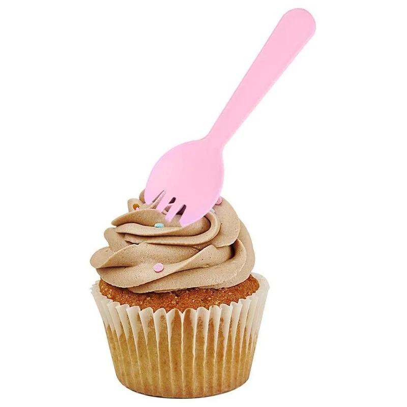 50pcs/set Disposable Plastic Spoons Forks for Cake Ice Cream Salad Fruit Dessert Soup Tea Coffee Party Baking Shop Supplies