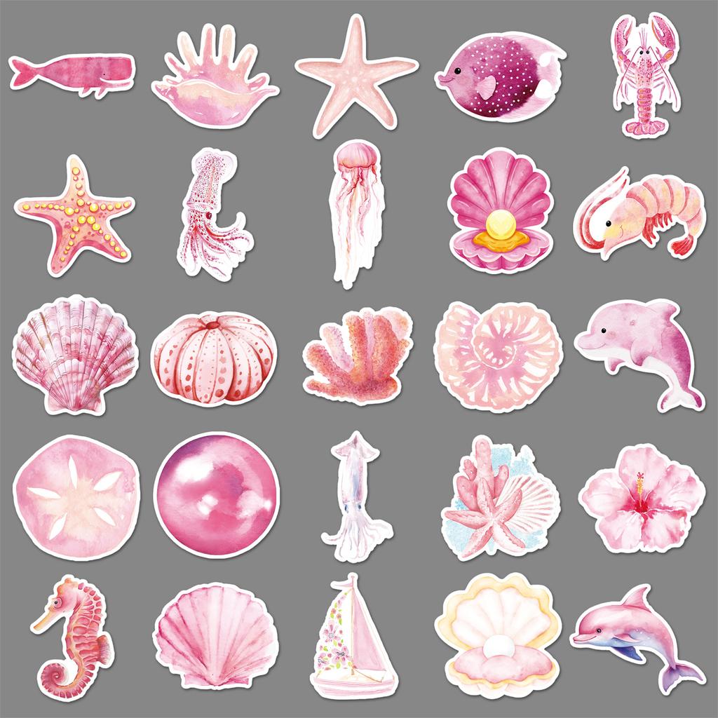 50 Pink Marine Graffiti Stickers Personalized Marine Life Decoration Mobile Phone Water Cup Guka Creative Stickers