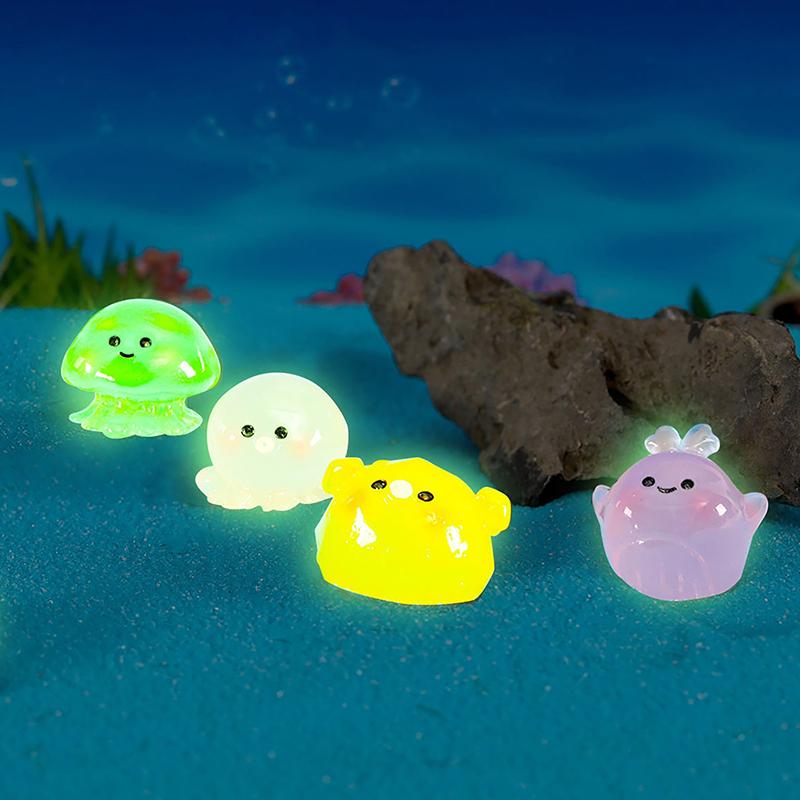 Mini Luminous Marine Animals Figurine Jellyfish Coral Octopus Shark Micro Landscape Ornament Fish Tank Aquarium Decoration