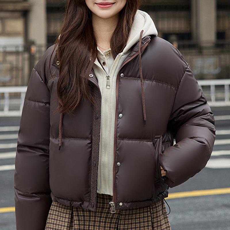 

Модное зимнее пальто-обманка из двух частей, женские короткие парки свободного кроя, толстая теплая верхняя одежда, женские куртки L коричневый