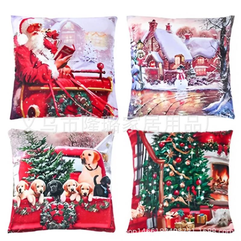 New Model Snowman Print Linen Super Soft Christmas Theme Sofa Pillow Cover Cushion Cover