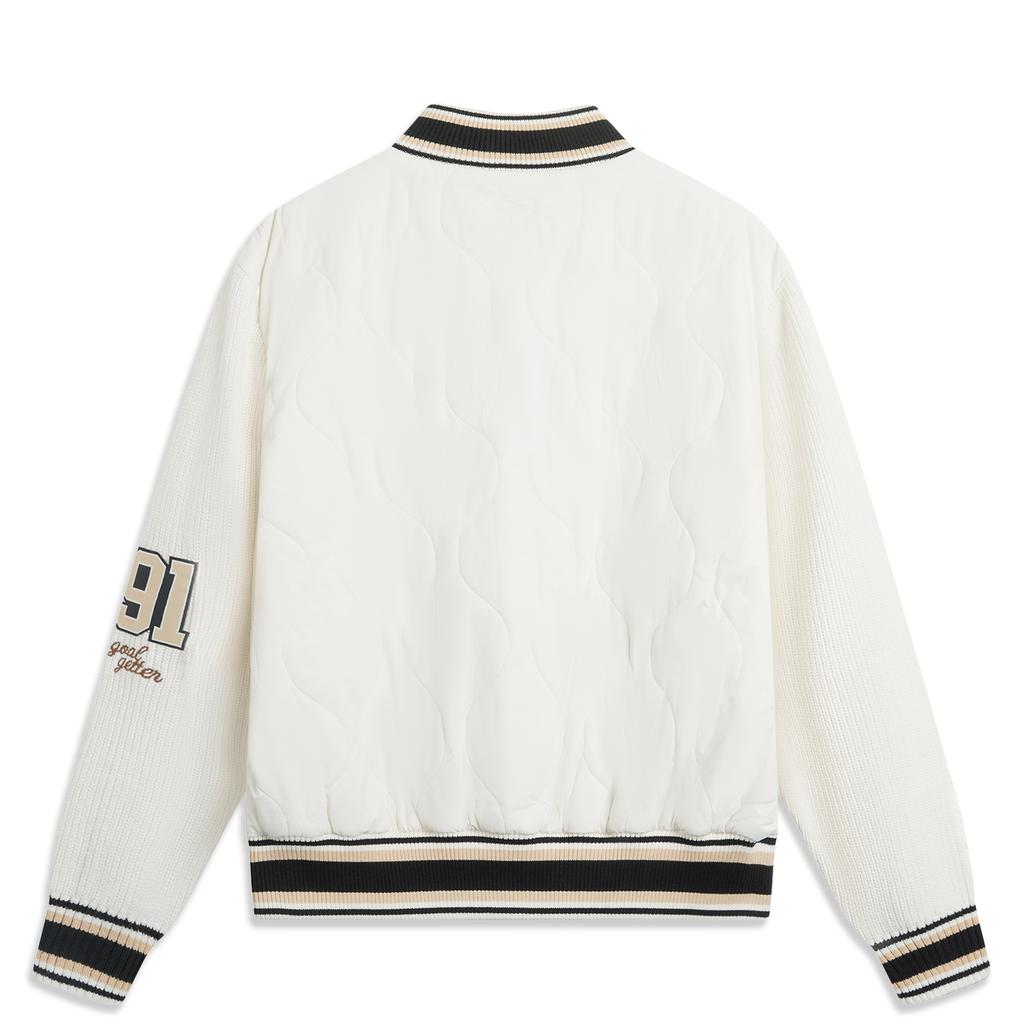 Li Ning X Disney Collaboration Pixar Strawberry Bear Series Letter Stripe Single-Breasted Casual Short Cotton Jacket Women Jackets Off-White AJMU122-1