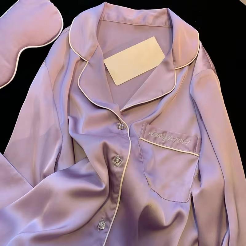 High Quality Light Luxury Ice Silk Pajamas Women's Pajama Spring and Autumn Style Long Sleeve Home Set Nightwear