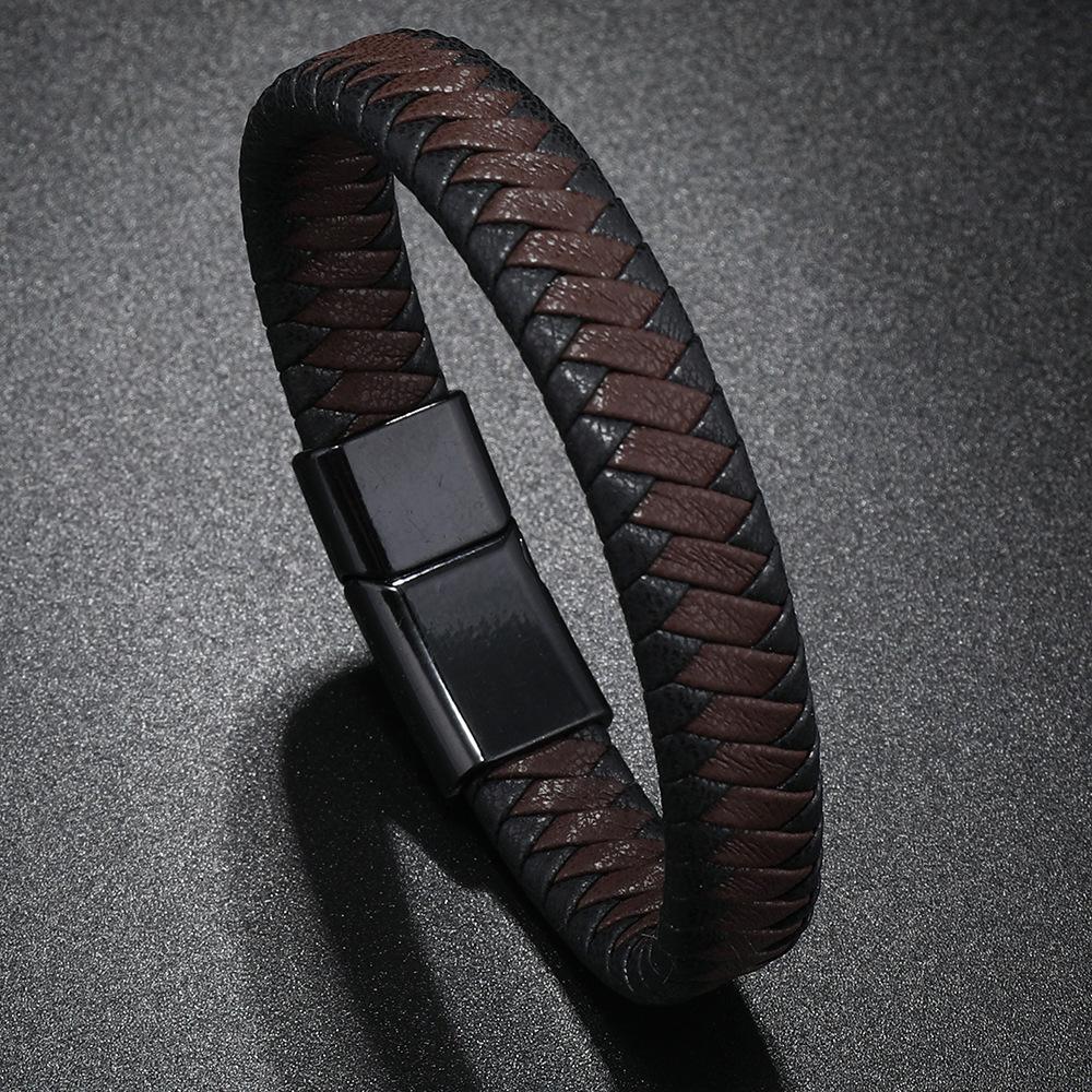 Braided PU Leather Bracelet Bangle Magnetic Clasp Mens Party Jewelry Gift