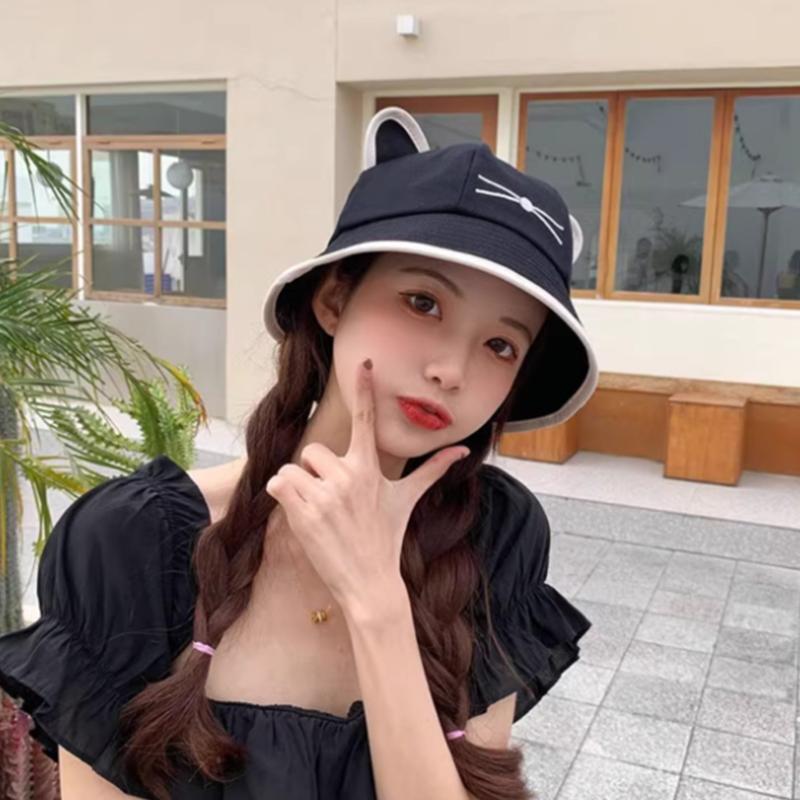 Fisherman'S Hat With Cat Ears Sun Hat, Street Style Hat For Women