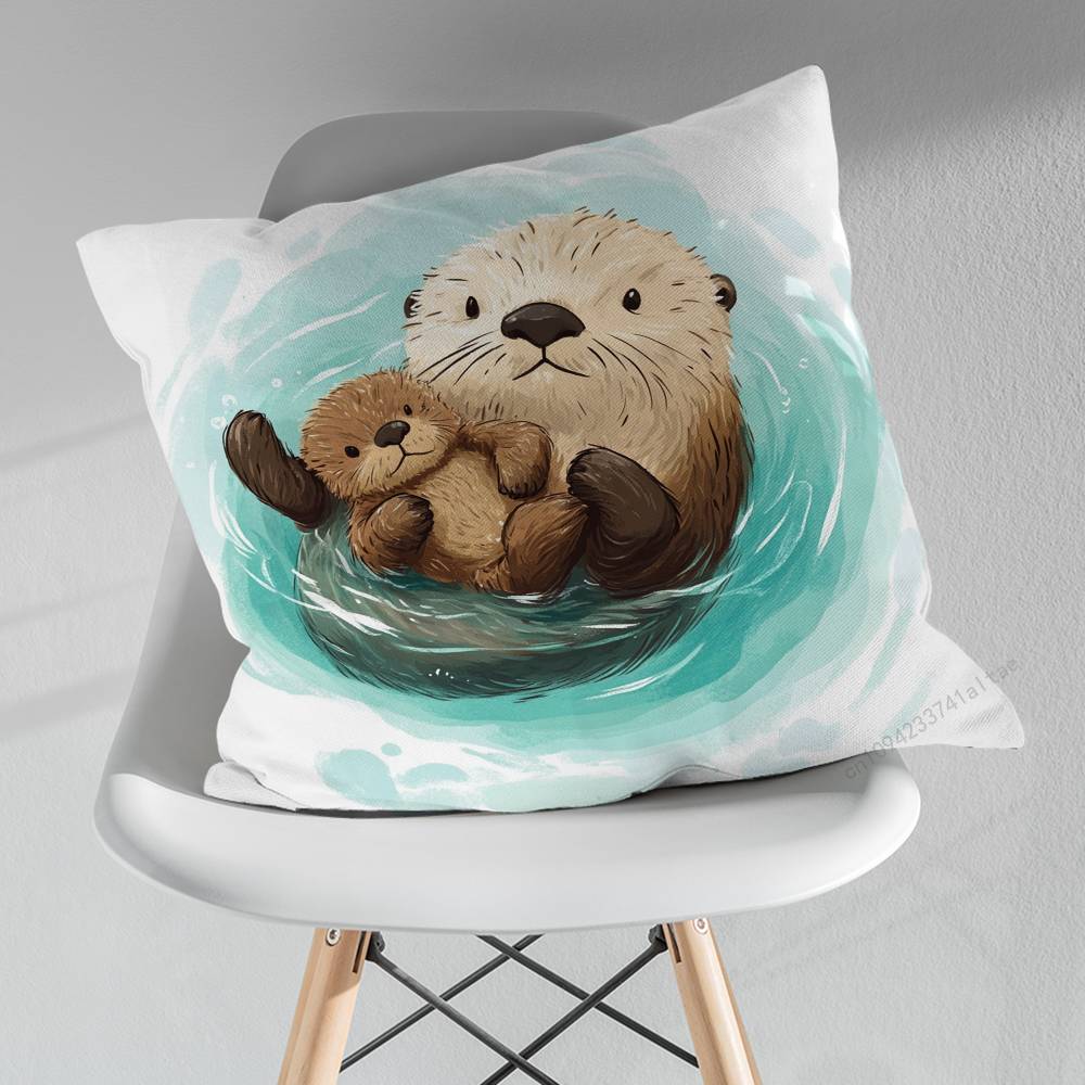 Cute Otter Cartoon Pillow Case For 30x30cm45x45cm55x55cm For Home Bedroom Decoration And Protector