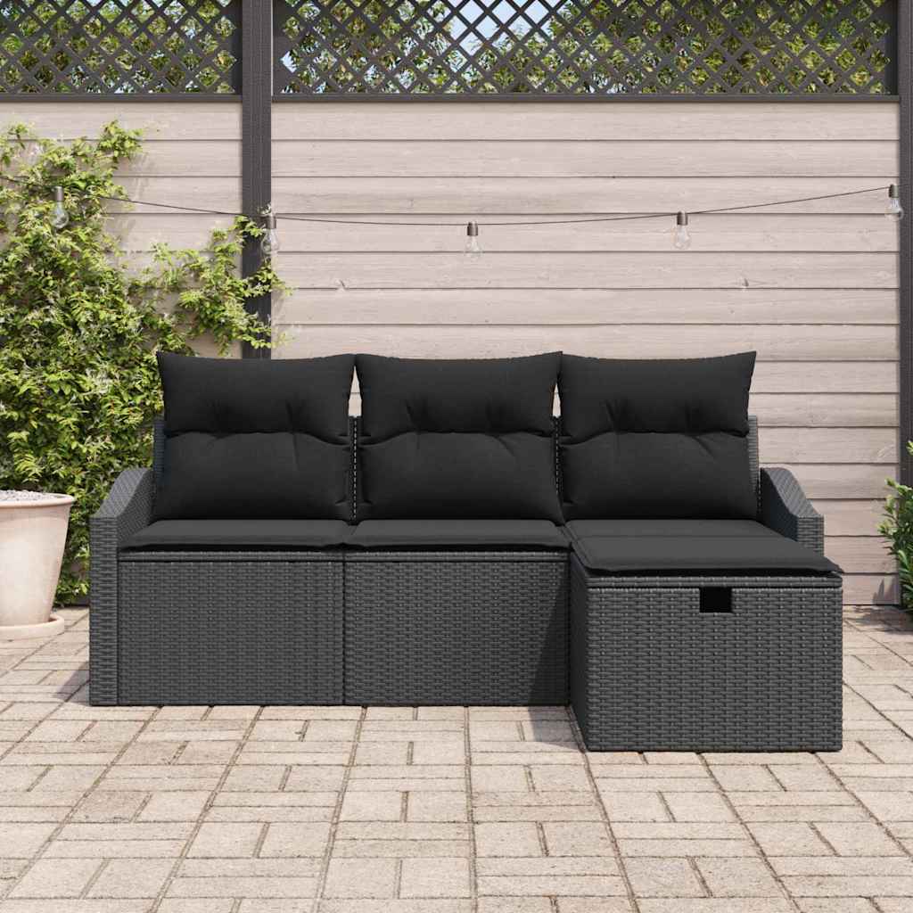4 Piece Sofa Set with Cushions Poly Rattan