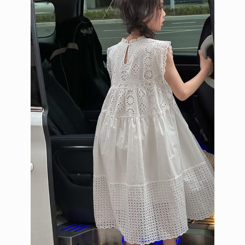 Coton Moyen À Grand Vêtements Pour Enfants Dentelle Blanche Robe Filles Princesse Petite Fraîcheur Robe Gilet Style Été