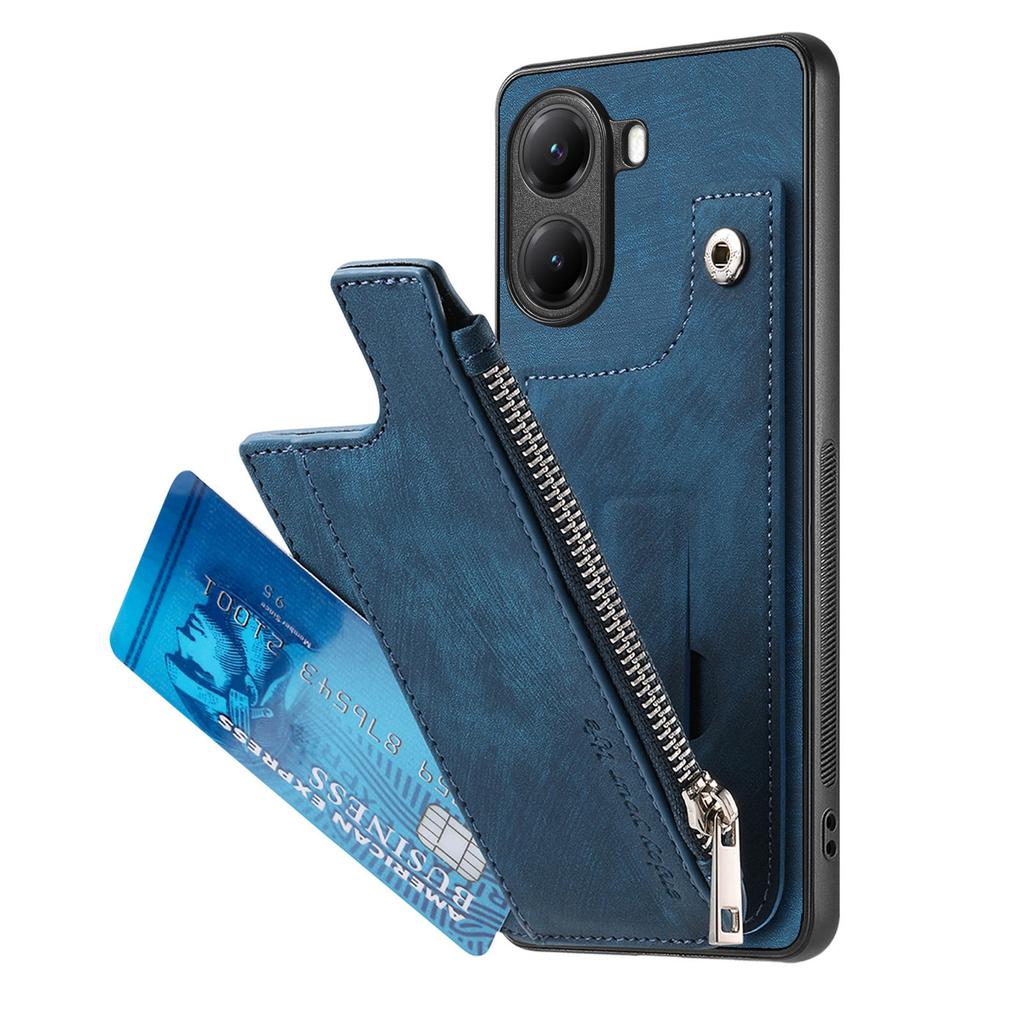 Xiaomi Poco X7 Pro 5G/Xiaomi Redmi Turbo 4 5G Kılıfı Fermuarlı Kartlık Standlı Deri + PC + TPU Telefon Kılıfı