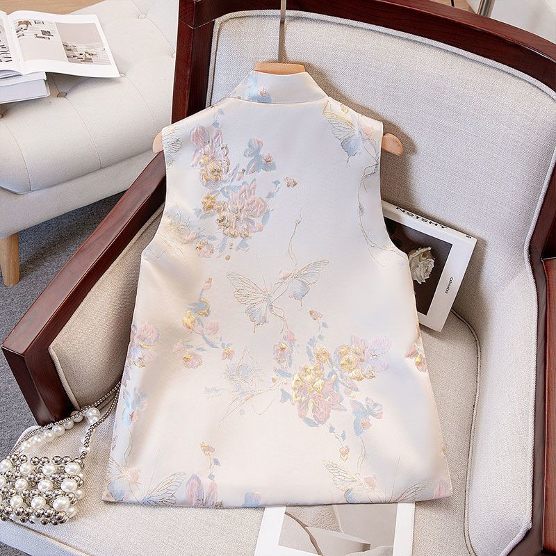 2025 early autumn new women jacquard show thin temperament button design vest vest