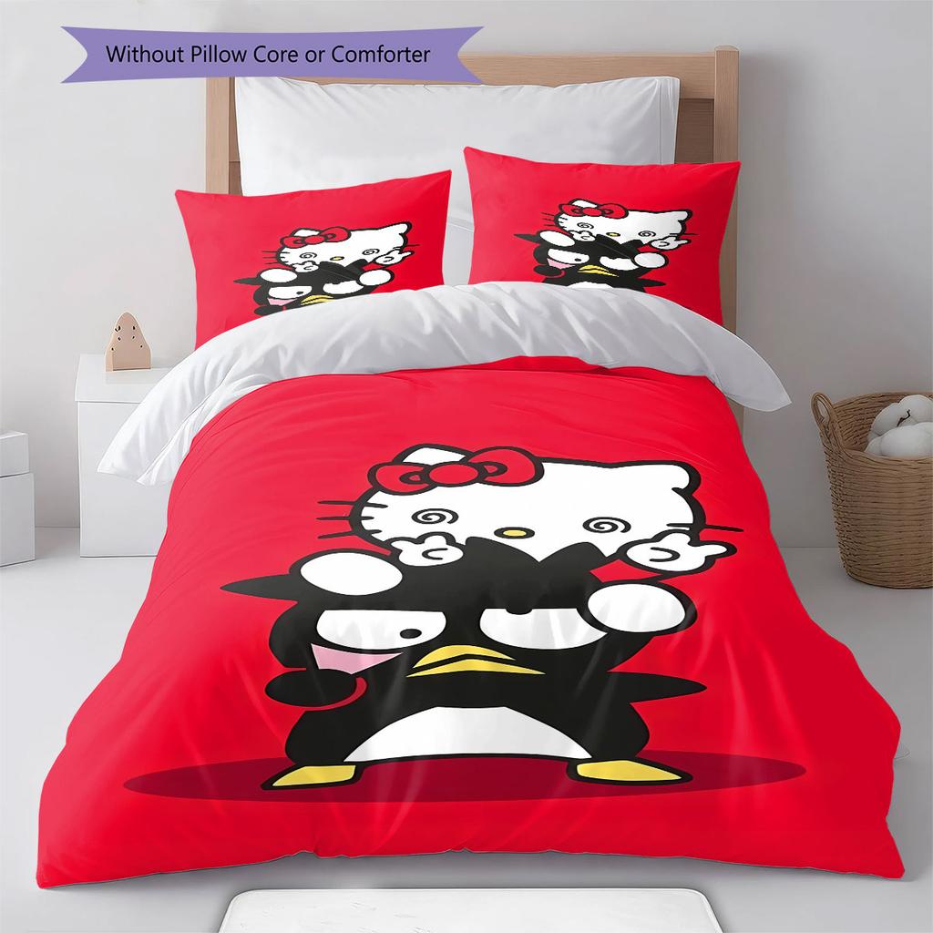 Hello Kitty, Kuromi and Their Friends Printed Pattern Bedroom Three-piece Duvet Cover Bedding set(Without Core)