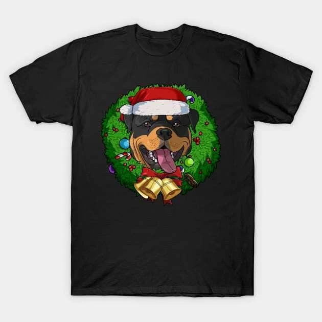 Funny Rottweiler Santa Christmas Wreath Made in Australia T-Shirt 3XL