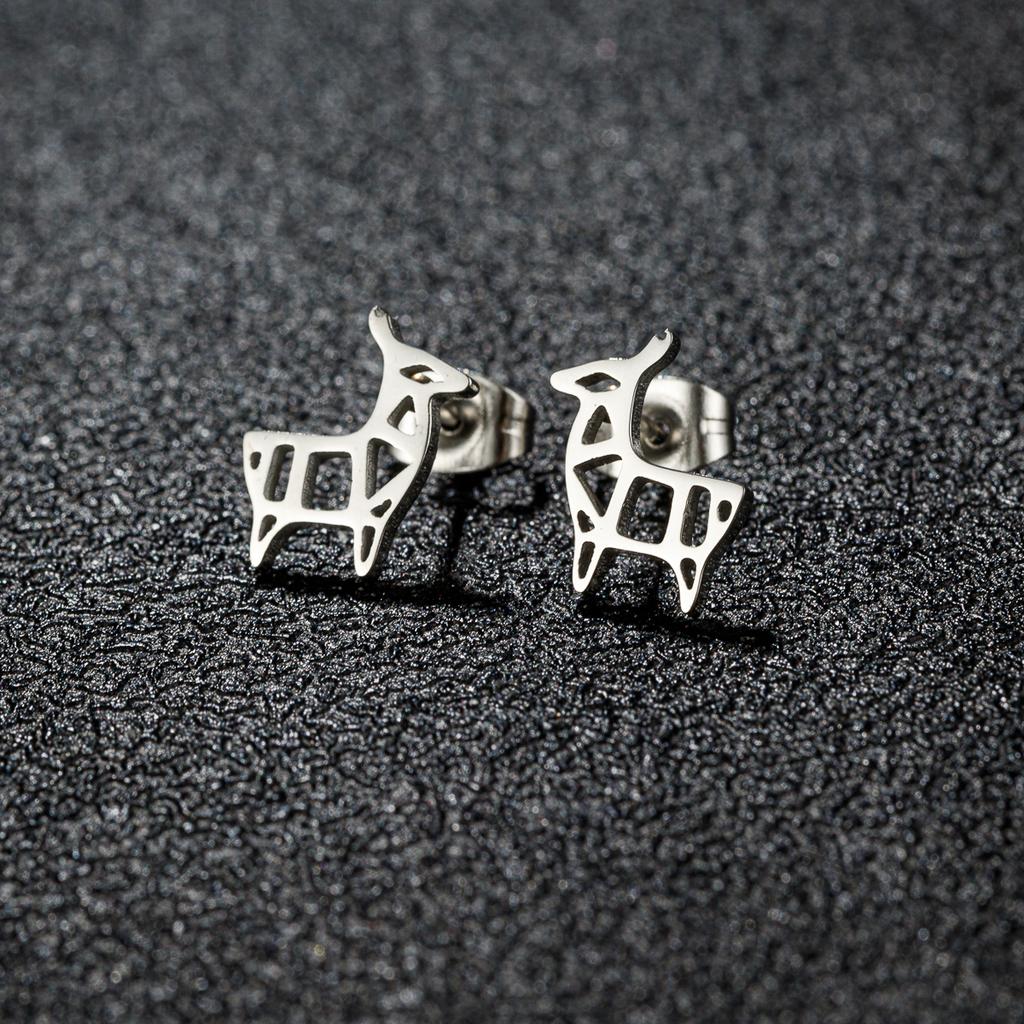 Christmas Tree Reindeer Pattern Earrings Women Student Teen New Year Gift Stainless Steel Cartilage Piercing Earring Zircon