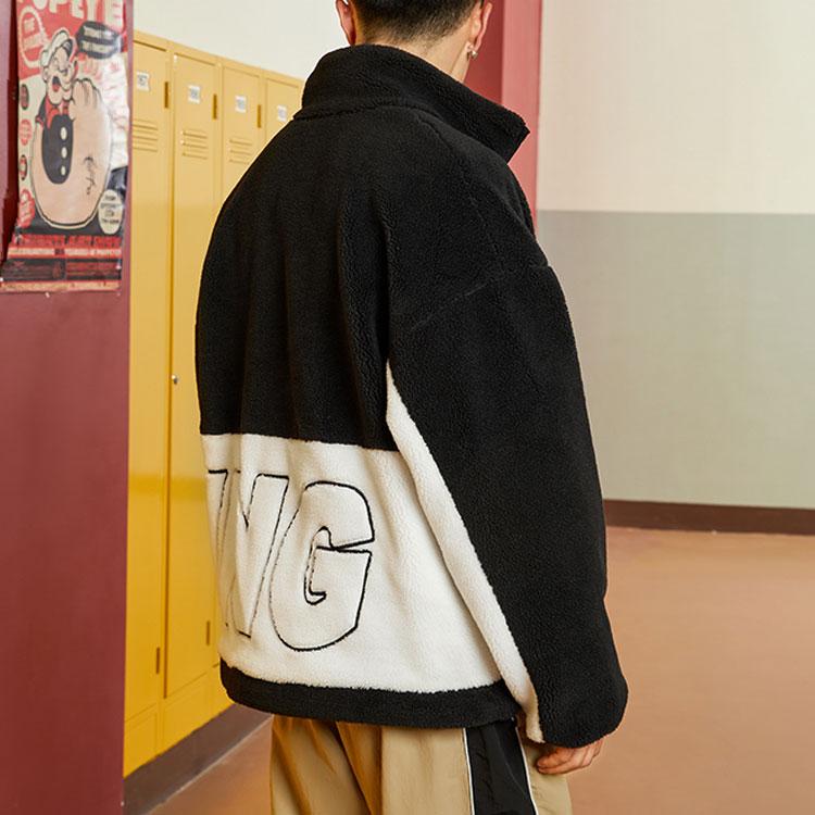 Li-Ning Sports Fashion Series Large Logo Color Block Sherpa Jacket Unisex Jacket Black AFDR910-1