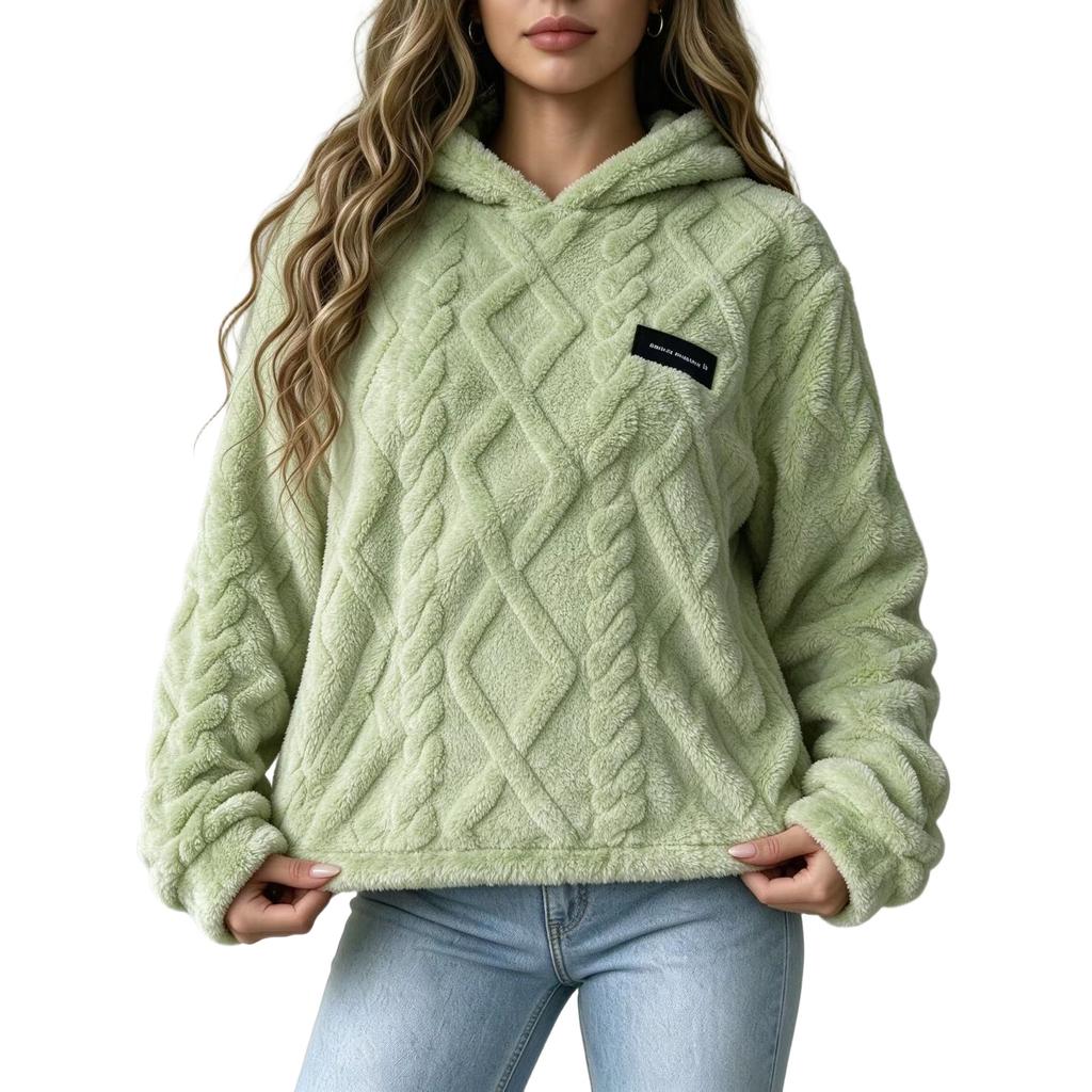 Women's Loose Plush Warm Casual Versatile Hooded Pullover Sweatshirt