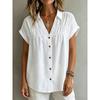 Women's V Neck Loose Slimming Button Down Pleated Blouse Casual Shirt Top