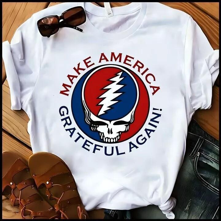 Women's Plus Size Cotton T-shirt Summer Casual Graphic Tee Short Sleeve Make America Grateful Again Shirt