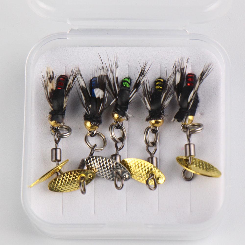 Gran Venta 5/10 Piezas Señuelos Artificiales de Pesca de Insectos, Cabeza de Latón de Hundimiento Rápido Scud Gusano Mosca Set de Señuelos para Pesca de Trucha