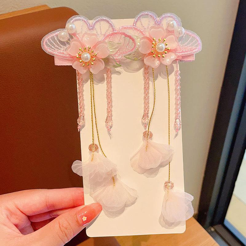 Mid-Autumn Hanfu Fairy Hair Clip - Women's & Children's Ancient Style Floral Tassel, Sweet Accessory for Girls