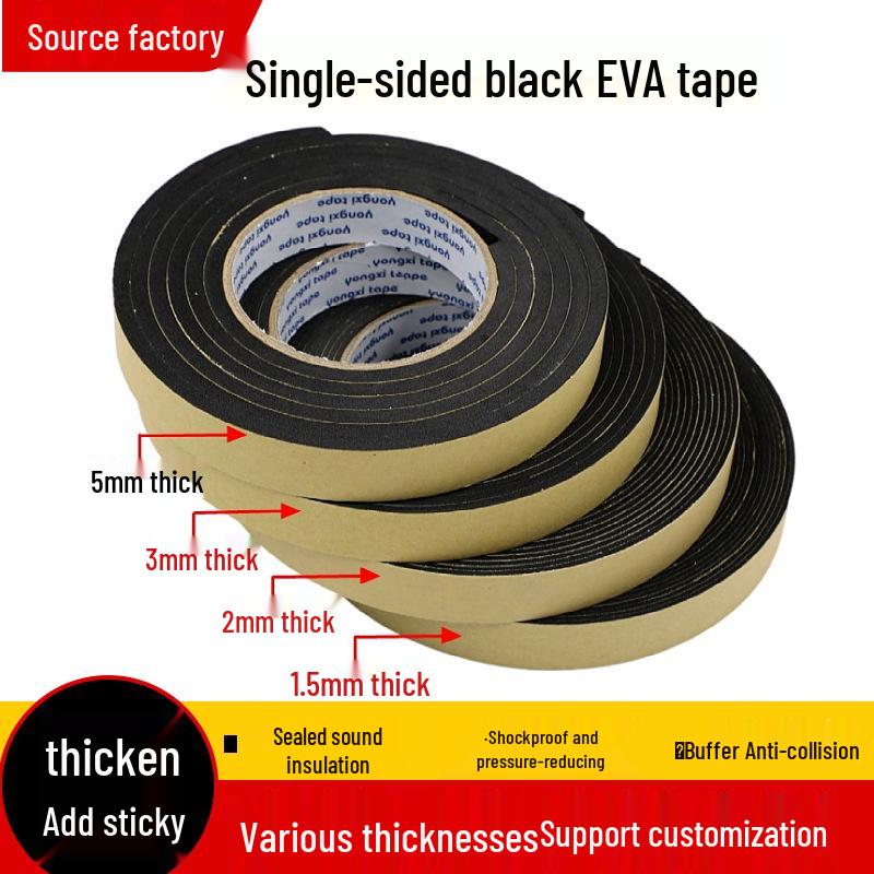 Black EVA Foam Soundproofing and Anti-Collision Tape for Doors and Windows 5mm Thick × 1.0cm Wide × 2m Long